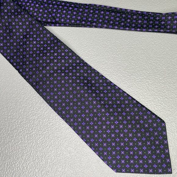 LAUREN RALPH LAUREN Mens Silk Tie Necktie Black Purple Geometric Made in USA - Picture 4 of 6